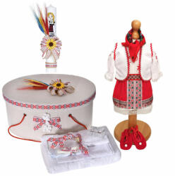 Set rochita populara Fetita cu trusou botez Denikos® C9105 si cutie trusou cu lumanare decor traditional NIK5478 (NIK5478)