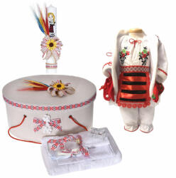  Set costumas rochita populara pentru Fetita si trusou botez cu cutie si lumanare in decor traditional Denikos® C9108 NIK5481 (NIK5481)