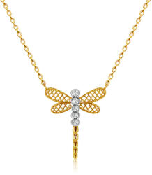Ekszer Eshop Gyémánt nyaklánc kombinált 585 aranyból - szitakötő szárnyakkal, átlátszó gyémántokkal