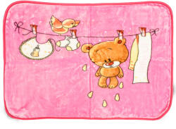 Patura roz din acril pentru copii, WET TEDDY, 80x110 cm