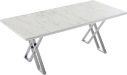 BYS Luna Elit étkezőasztal fehér marmo MDF lappal és ezüst fém lábakkal 92x200 cm