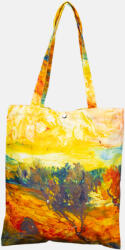 SHOPIKA Geanta shopper din material textil satinat, cu imprimeu inspirat din pictura a lui Vincent Van Gogh Galben/rosu