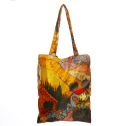 SHOPIKA Geanta shopper din material textil satinat cu reproducere dupa un tablou cu lanuri muncite de Van Gogh Multicolor