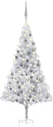 vidaXL Ezüst színű műkarácsonyfa LED fényekkel és gömb szettel 180 cm (3077696)