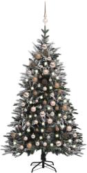 vidaXL Műkarácsonyfa LED fényekkel gömb szettel hóval 150 cm (3077880)