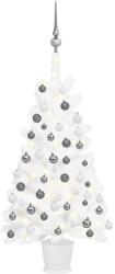 vidaXL Fehér műkarácsonyfa LED fényekkel és gömb szettel 65 cm (3077716)