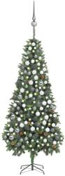 vidaXL Műkarácsonyfa LED fényekkel gömb szettel és tobozokkal 210 cm (3077894)