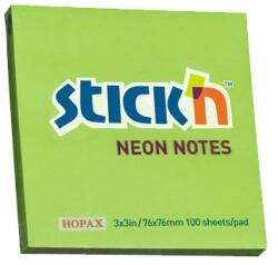STICK N Öntapadó jegyzettömb STICK`N 76x76mm neon zöld 100 lap - papiriroszerplaza
