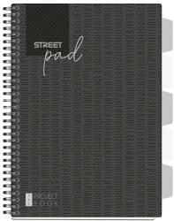 STREET Spirálfüzet STREET Pad regiszteres A/4 kockás 100 lapos fekete - papiriroszerplaza