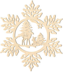 Fa karácsonyfadísz - Hópehely őzikével 5db (kdisz-00025)