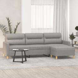 vidaXL Canapea cu 3 locuri și taburet, gri deschis, 210 cm, textil (3153429) Canapea