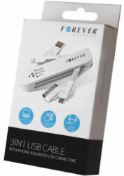 Forever Apple iPhone 3/4/Lightning/micro USB, USB kábel, (3in1), fehér (5900495378545)