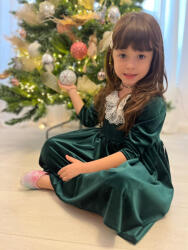 Ie Traditionala Rochita fetite catifea verde