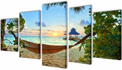 vidaXL Set tablouri din pânză cu imprimeu plajă cu nisip și hamac, 200x100 cm (241563)