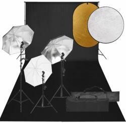 vidaXL Kit studio foto cu set de lumini, fundal și reflector (3094725)
