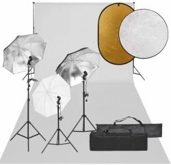 vidaXL Kit studio foto cu set de lumini, fundal și reflector (3094726)