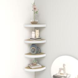 vidaXL Rafturi de perete de colț 4 buc. stejar și alb 25x25x3, 8cm MDF (326632) Raft