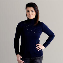 Willsoor Női garbó pulóver a sötét kék val vel dekoráció 10518