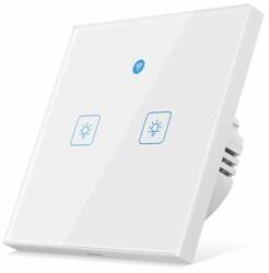 Woolley eWeLink app kompatibilis, mozgásérzékelős két gombos okos WiFi villanykapcsoló (fehér)
