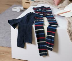 Tchibo 2 lány kötött leggings, csíkos, sötétkék 1x sötétkék, csillogó fonalat tartalmazó színes csíkokkal, 1x sötétkék 134/140
