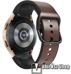  Okosóra szíj - SÖTÉTBARNA - szilikon belső / PU bőrrel bevont - 115mm + 87mm hosszú - SAMSUNG Galaxy Watch5 44mm (SM-R915F) / Watch5 40mm (SM-R905F) / Watch5 Pro (SM-R925F) / Watch4 Classic 46mm (SM-R