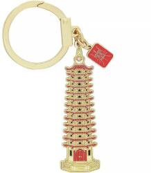 Breloc Pagoda Înțelepciunii, amuletă feng shui pentru educație și excelență, metal solid auriu