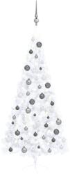 vidaXL Fehér fél műkarácsonyfa LED fényekkel és gömb szettel 210 cm (3077657)