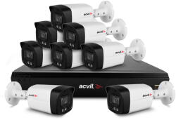 Acvil Sistem supraveghere exterior basic Acvil Pro Full Color ACV-B8EXTFC40-5M, 8 camere, 5 MP, lumina alba 40 m, 3.6 mm, audio prin coaxial, microfon (ACV-B8EXTFC40-5M)