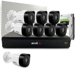 Acvil Sistem supraveghere exterior middle Acvil Pro ACV-M8EXT20-2MP-V2, 8 camere, 2 MP, IR 20 m, 3.6 mm, audio prin coaxial, HDD 1TB (ACV-M8EXT20-2MP-V2)