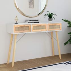 vidaXL Masă consolă alb 105x30x75 cm lemn masiv pin și ratan natural (345627)
