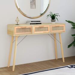 vidaXL Masă consolă maro 105x30x75 cm lemn masiv pin și ratan natural (345629)