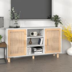 vidaXL Servantă, alb, 105x30x60 cm, lemn masiv pin și ratan natural (345639) Comoda