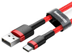 Baseus premium USB-Type C - 50 cm, 3 Amperes töltés, gyöngyvászon borítás - piros
