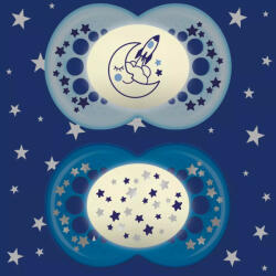 MAM Original Astro éjszakai szilikon cumi dupla 16h+ (2022) - Kék-Sötétkék holdacska - pindurka