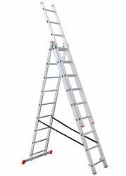 UNI Стълба алуминиева трираменна комбинирана, STS B10B3250, 3x9 стъпала, 4.88 м работна височина, 150 кг товароносимост