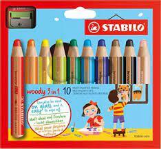STABILO Set 10 creioane colorate Stabilo Woody 3in1, portofel carton si ascutitoare (SW880102)