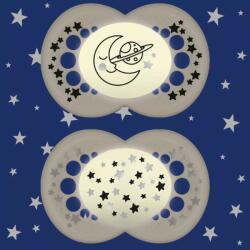 MAM Original Astro éjszakai szilikon cumi dupla 16h+ (2022) - Fehér-Fekete holdacska - babylion