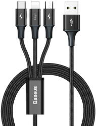 Baseus USB 3in1 Rapid Series, USB to micro USB / USB-C / Lightning, 3.5A, 1.2m (Black) (22708) - pcone