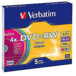 Verbatim DVD+RW SERL 4X 4.7GB Colour Slim Case (5 buc) (43297)