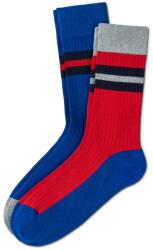 Tchibo 2 pár férfi zokni, csíkos, kék/piros 1x kék, kontrasztszínű csíkokkal, 1x piros, kontrasztszínű csíkokkal 41-43