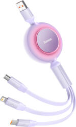 Baseus Bright Mirror 2 Lightning - USB-C - Micro-USB - USB-A visszahúzható kábel 66W 1, 1m - lila