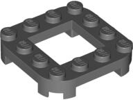 LEGO® 79387c85 - LEGO sötétszürke lap 4 x 4 méretű, lekerekített sarkokkal, négy lábbal, középen 2 x 2 kivágással (79387c85)