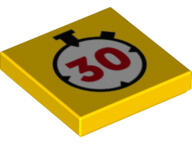 LEGO® 3068bpb1531c3 - LEGO sárga csempe 2 x 2 méretű, stopperóra mintával (3068bpb1531c3)