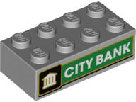 LEGO® 3001pb149c86 - LEGO világosszürke 2 x 4 kocka, zöld CITY BANK mintával (3001pb149c86)