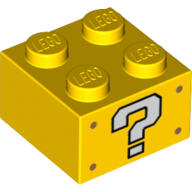 LEGO® 3003pb118c3 - LEGO 2 x 2 kocka, sárga, kérdőjel mintával a négy oldalán (3003pb118c3)