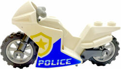 LEGO® 18895c14pb01c1 - LEGO fehér rendőrmotor sötétszürke kormánnyal kék 'POLICE' felirattal (18895c14pb01c1)