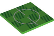 LEGO® 10202pb014c36 - LEGO élénk zöld csempe 6 x 6 méretű, alsó rögzítő csövekkel, focipálya kezdő kör mintával (10202pb014c36)