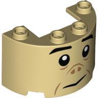 LEGO® 24593pb07c2 - LEGO világos krémszínű (tan) félhenger 2 x 4 x 2 méretű, 1 x 2 kivágással, Gróp arcával (24593pb07c2)