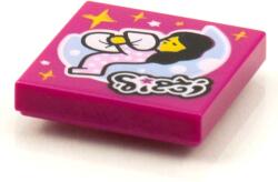 LEGO® 3068bpb1595c71 - LEGO magenta csempe 2 x 2 méretű, holdon alvó lány mintával (3068bpb1595c71)
