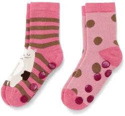 Tchibo 2 pár lány zokni szettben, szörnyes, rózsaszín 1x zöld-barna csíkos, egy helyen nyomott szörnymintával, 1x fehér-zöld-sárga, colorblocking mintával 35-38